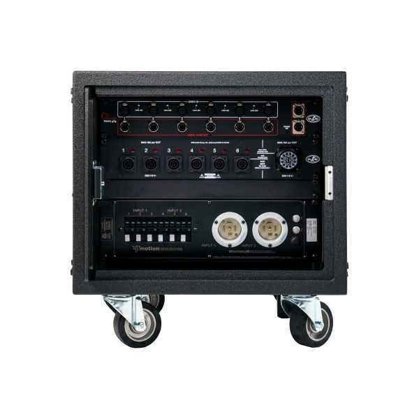 Rack audio mobile sur roulettes avec prises et connexions électriques
